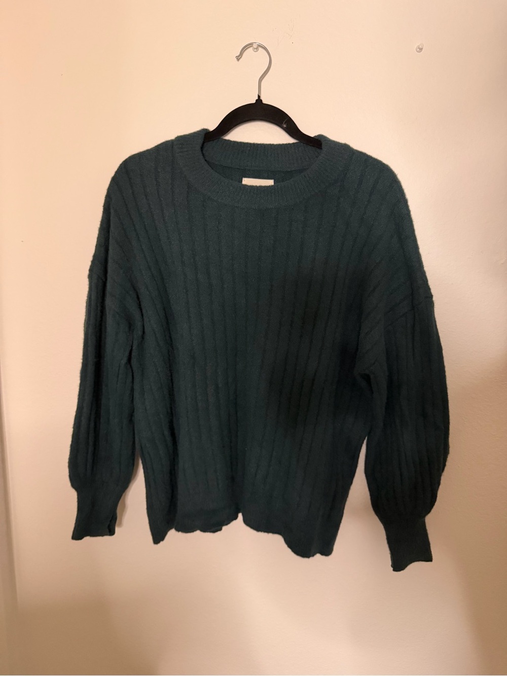 Aerie Dark Green Ribbed Crewneck Sweater